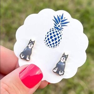 Prep Obsessed Grey Schnauzer Enamel Stud Earrings